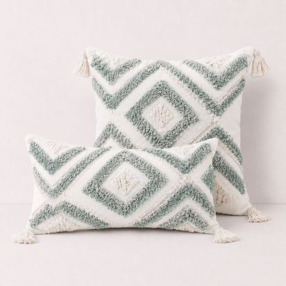 Nordic Moroccan Tufted Pillow Cover - Light Green