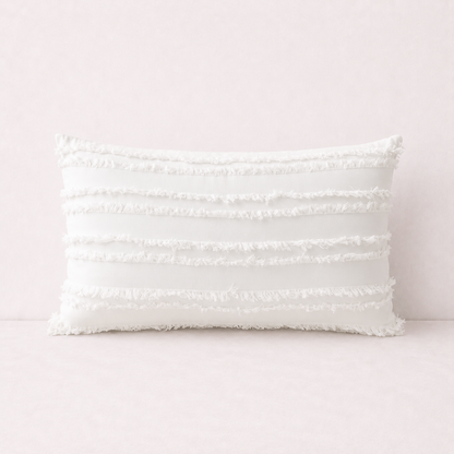 Boho Fringe Throw Pillow Cover - White