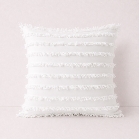Boho Fringe Throw Pillow Cover - White