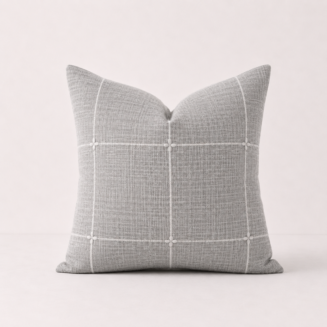 Embroidered Farmhouse Style Striped Pillow Cover-Grey Grid