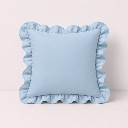 French Ruffle Cotton Pillow Cover - Light Blue