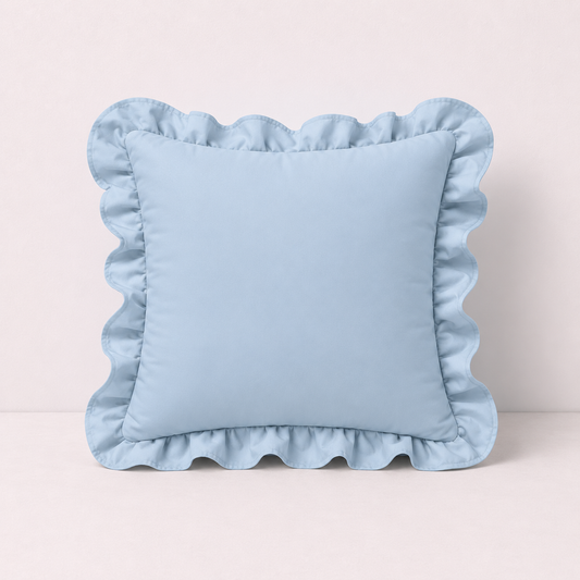 French Ruffle Cotton Pillow Cover - Light Blue