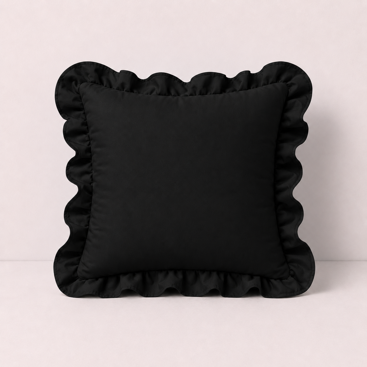 French Ruffle Cotton Pillow Cover - Black