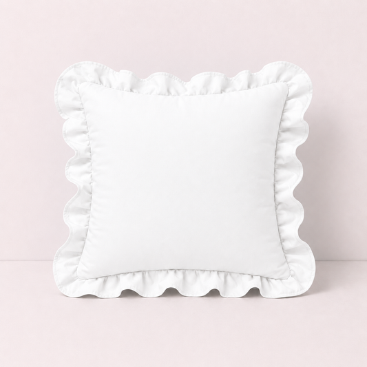 French Ruffle Cotton Pillow Cover - White