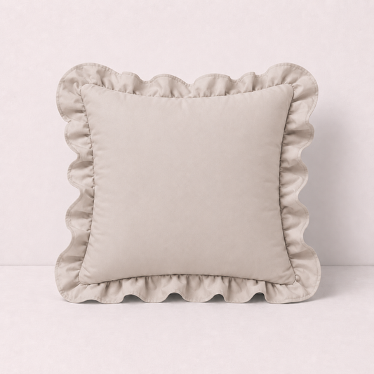 French Ruffle Cotton Pillow Cover - Grey
