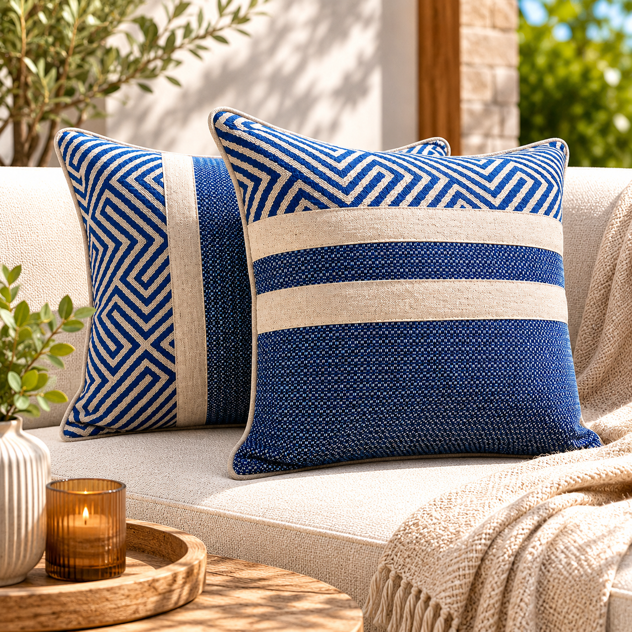 Geometric Blue Outdoor Pillow Covers