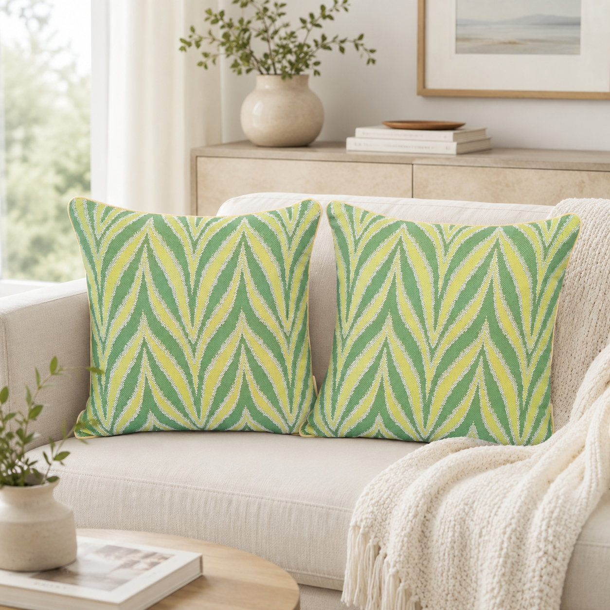 Green Leaf Pillow Cover Set