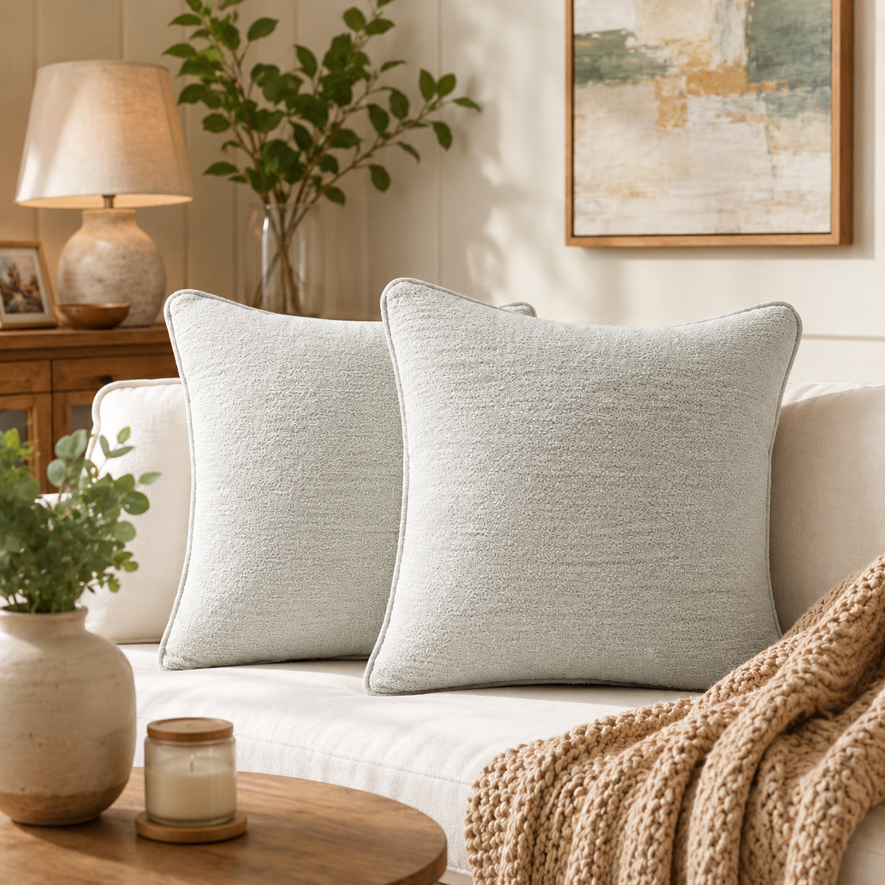 Premium Light Grey Boucle Pillow Cover