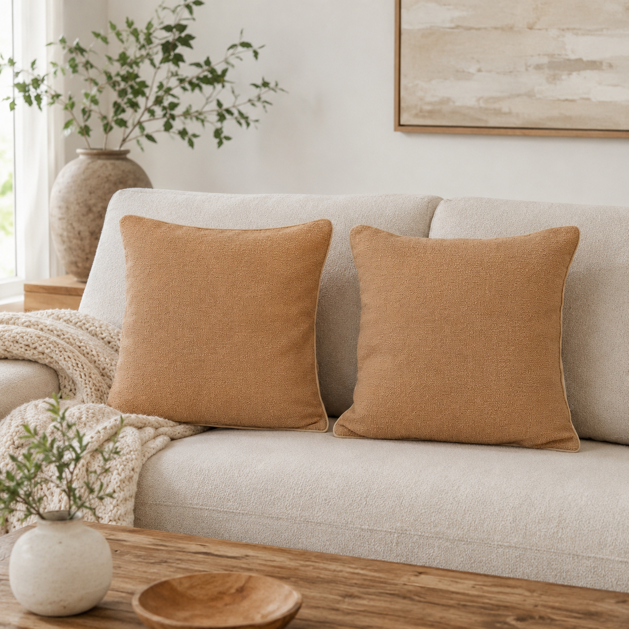 Tan Textured Pillow Cover Set