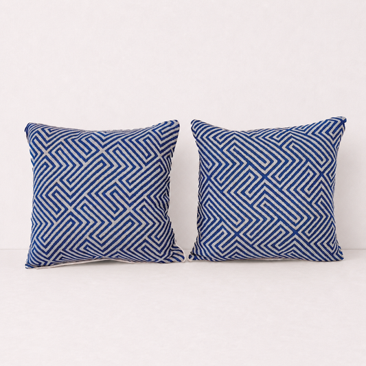 Blue Maze Pillow Cover Set