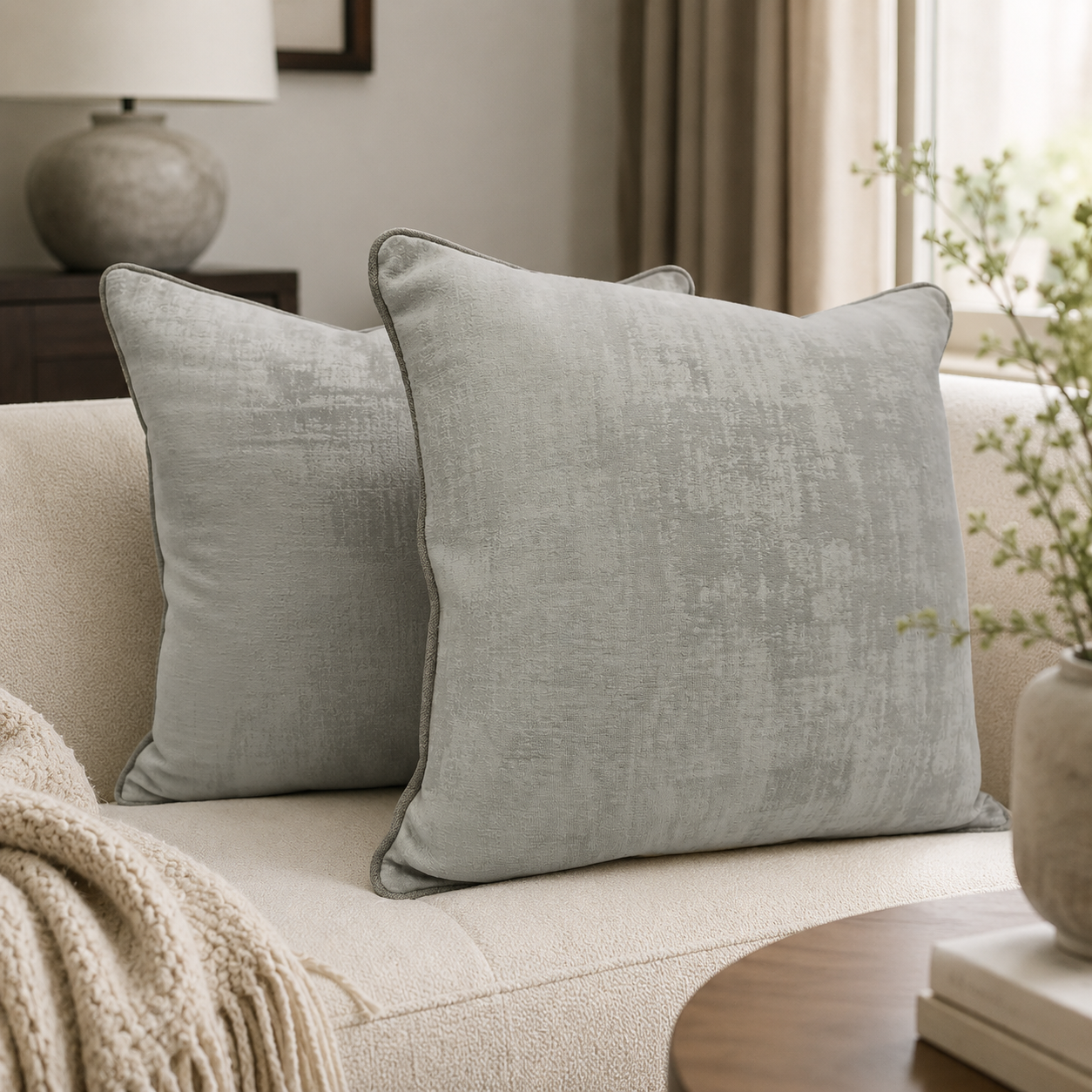 Silver Velvet Pillow Cover Set