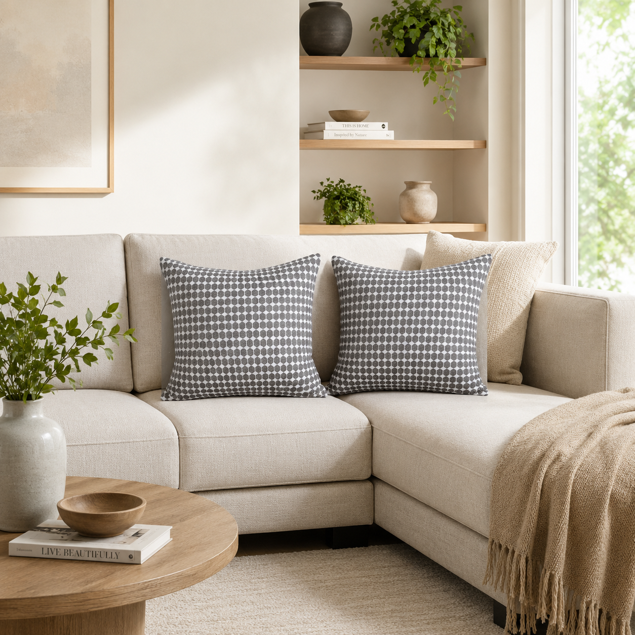 Grey Geometric Pillow Cover Set