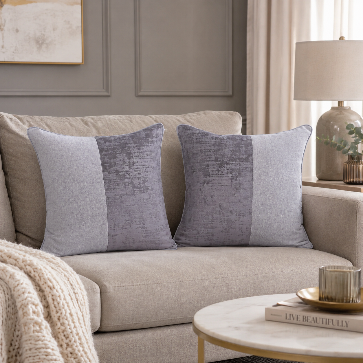 Grey Panel Pillow Cover Set
