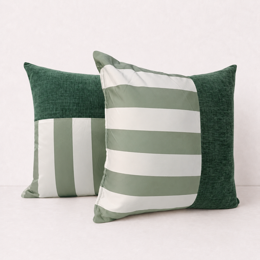 Green Striped Pillow Cover Set
