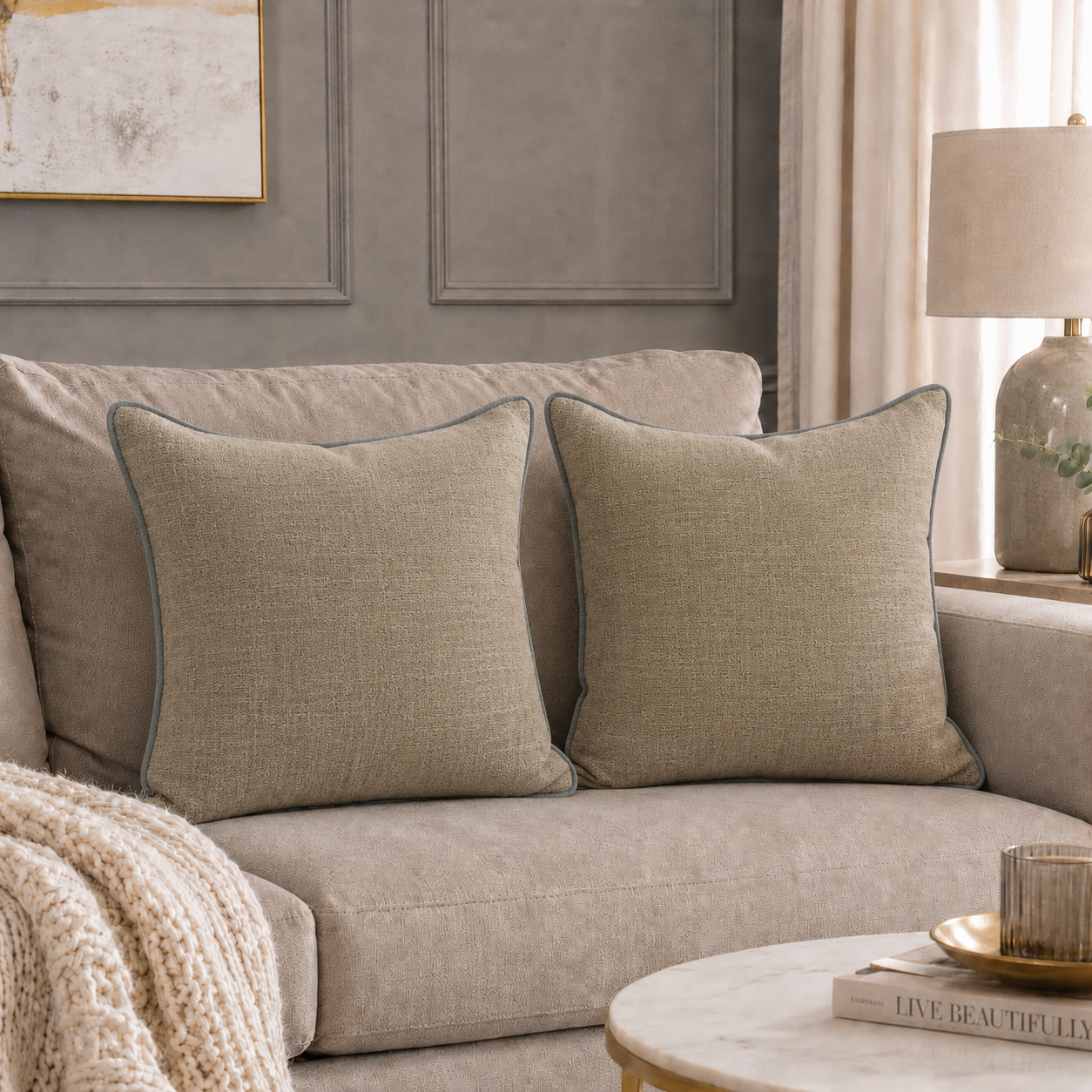 Taupe Textured Pillow Cover Set