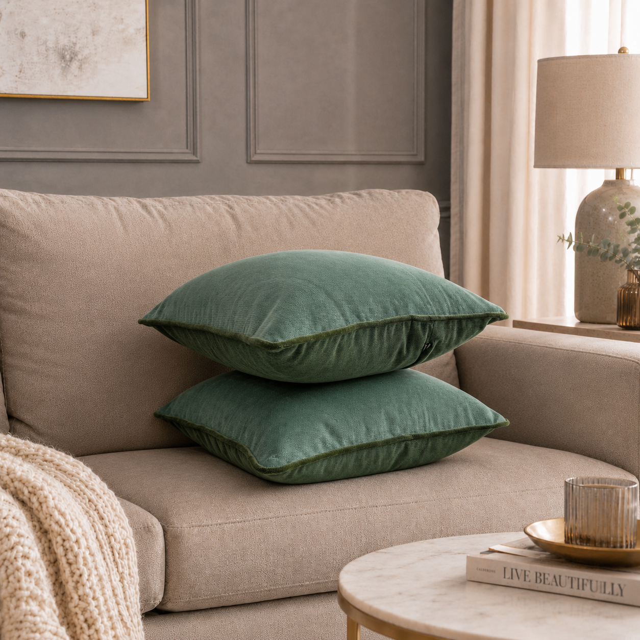 Green Velvet Pillow Cover Set