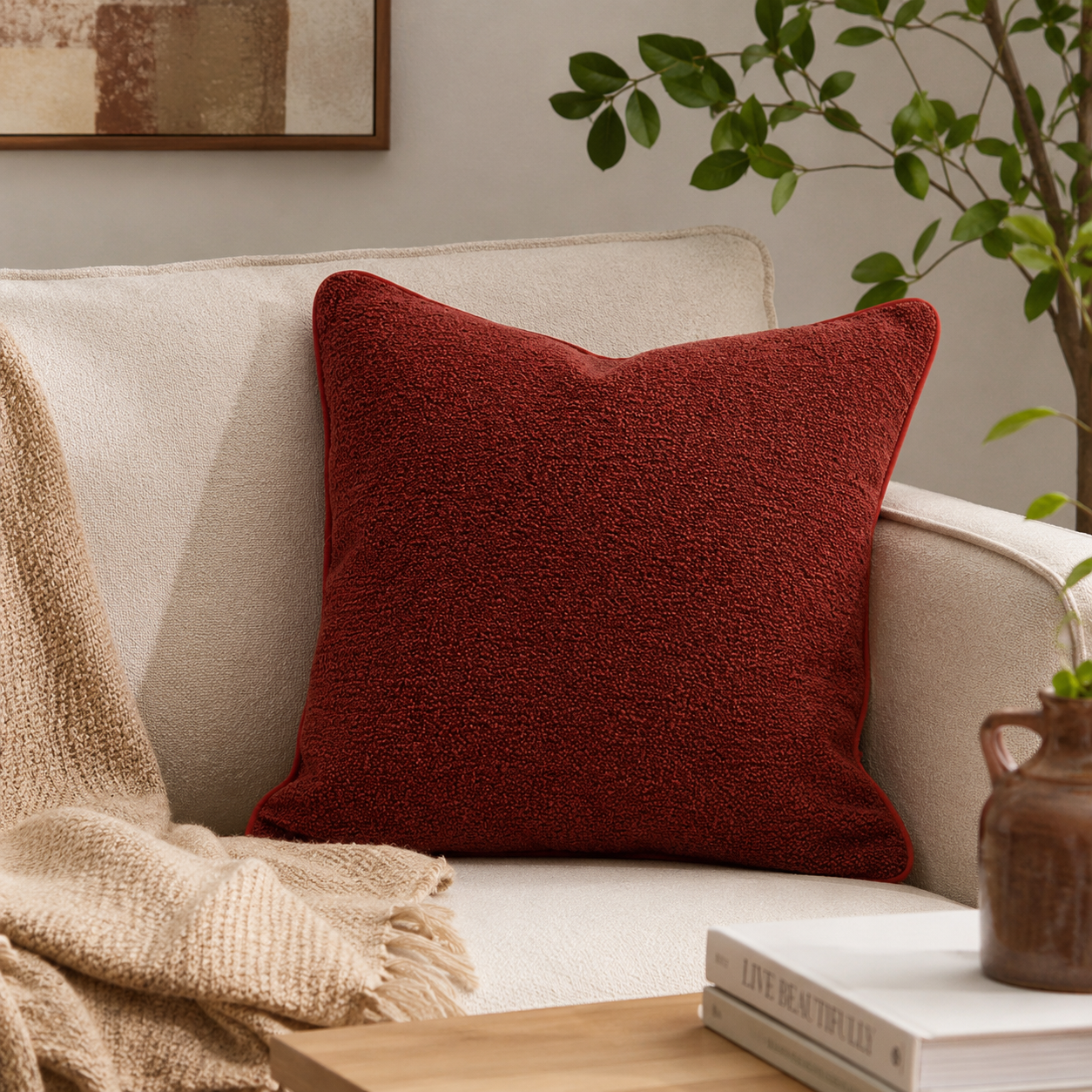 Ruby Red Boucle Pillow Covers