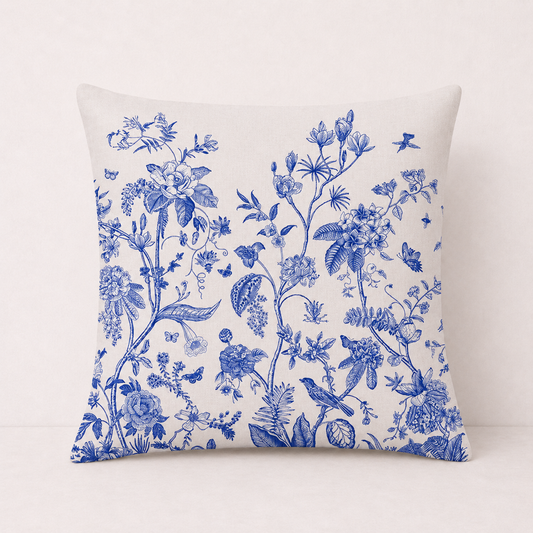 Elegant Blue Garden Pillow Cover - Wildflora