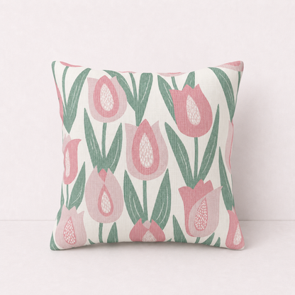 Pink Floral Throw Pillow Cover - Vintage Tulip