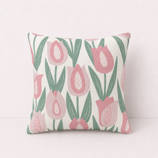 Pink Floral Throw Pillow Cover - Vintage Tulip