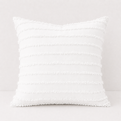 Fringed Boho Throw Pillow Cover Style - White