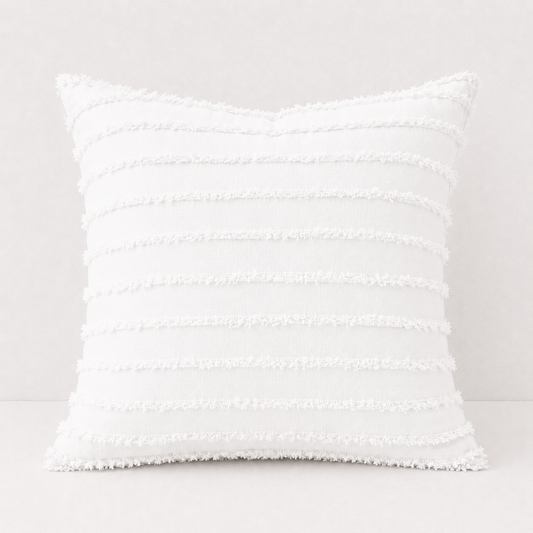 Fringed Boho Throw Pillow Cover Style - White