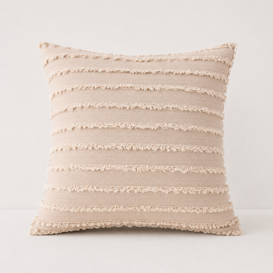 Fringed Boho Throw Pillow Cover Style - Cream