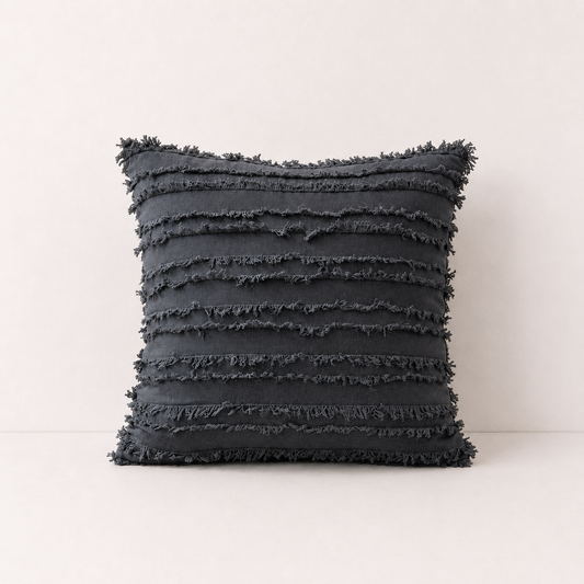 Fringed Boho Throw Pillow Cover Style - Grey