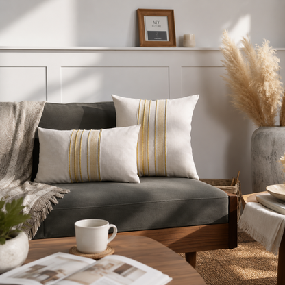 Embroidered Stripe Decorative Pillow Cover - Yellow