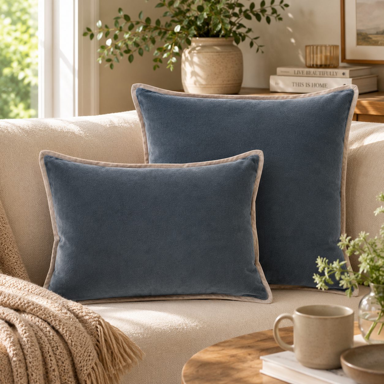 Velvet/Linen Decorative Pillow Cover- Grey
