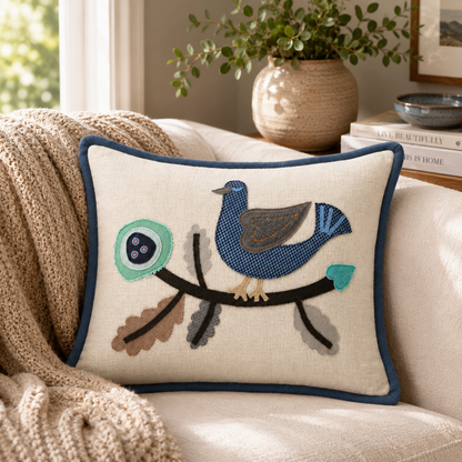 Linen Applique Decorative Pillow Cover