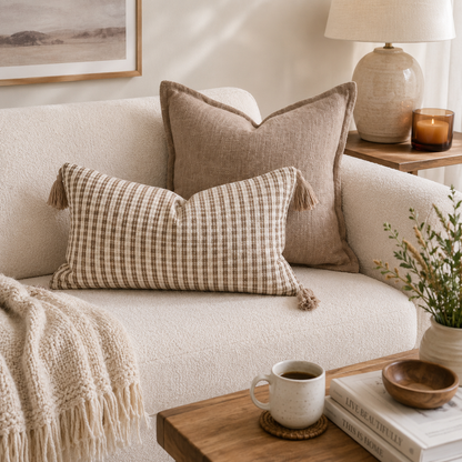 Retro Geometric Jacquard Pillow Cover - Brown Block