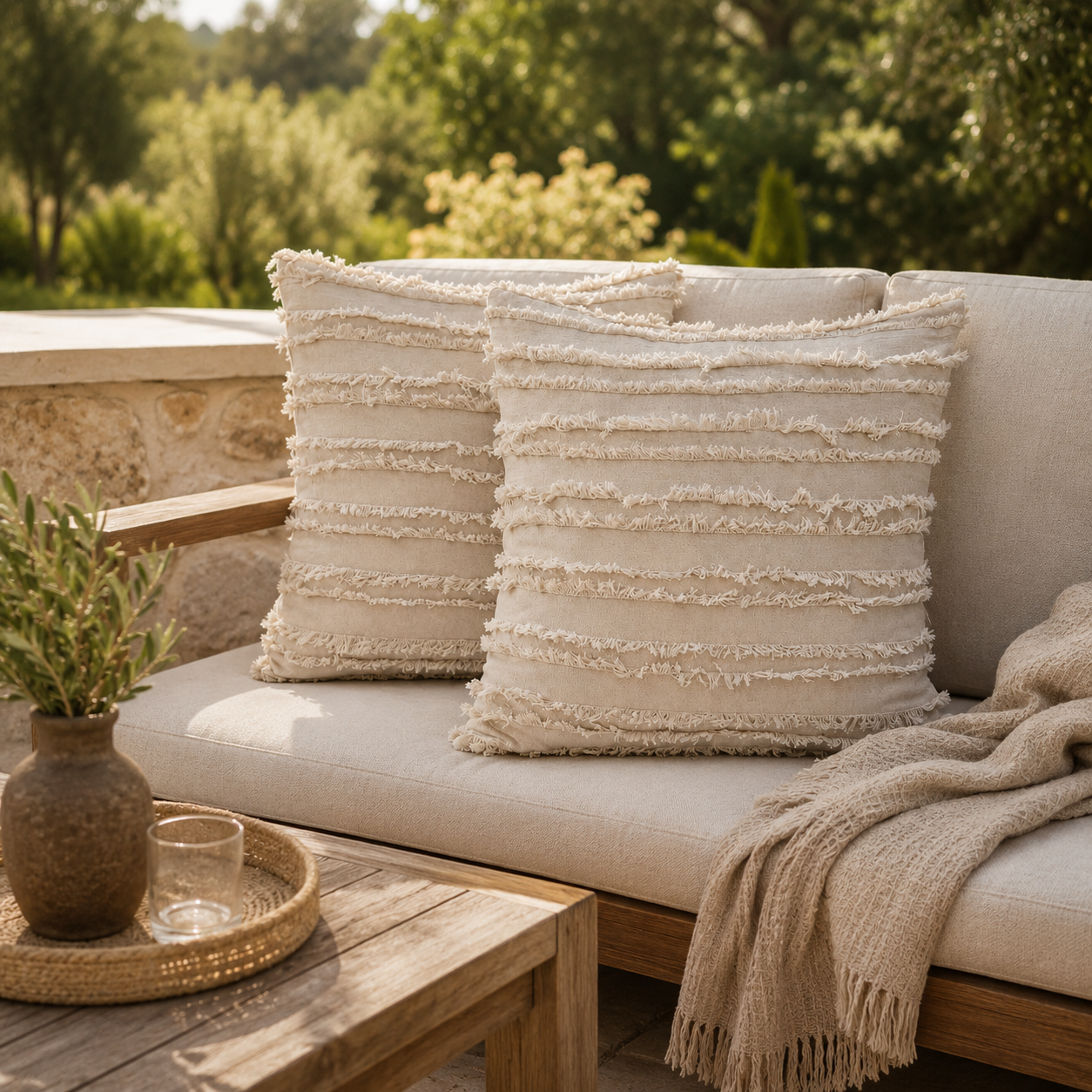 Modern Fringe Decorative Cushion Covers- Beige