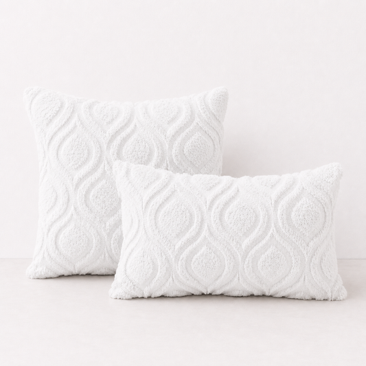 Geometric Quilted Pillow Covers- White