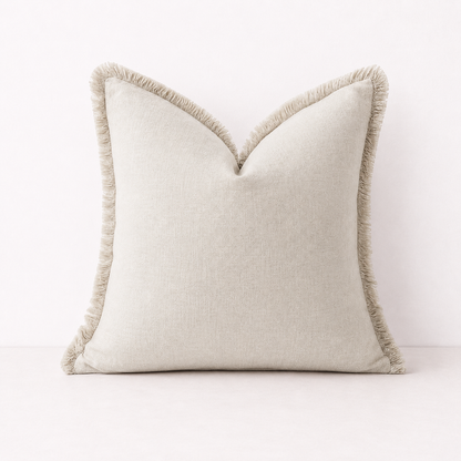 Bohemian Washed Fringe Throw Pillow Covers- Ivory