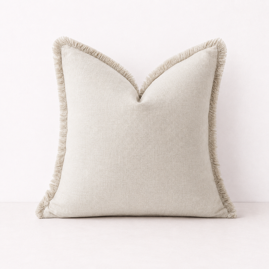 Bohemian Washed Fringe Throw Pillow Covers- Ivory