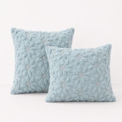 3D Sunflower Embroidery Throw Pillow Cover- Blue