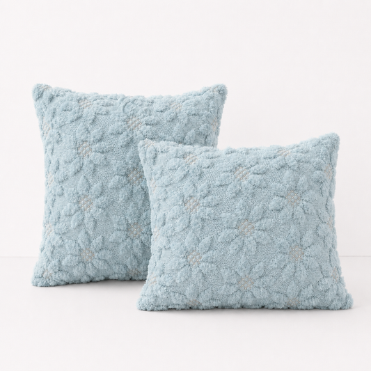 3D Sunflower Embroidery Throw Pillow Cover- Blue