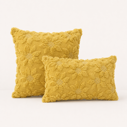 3D Sunflower Embroidery Throw Pillow Cover- Yellow