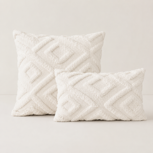 Boho Abstract Throw Pillow Cover- White