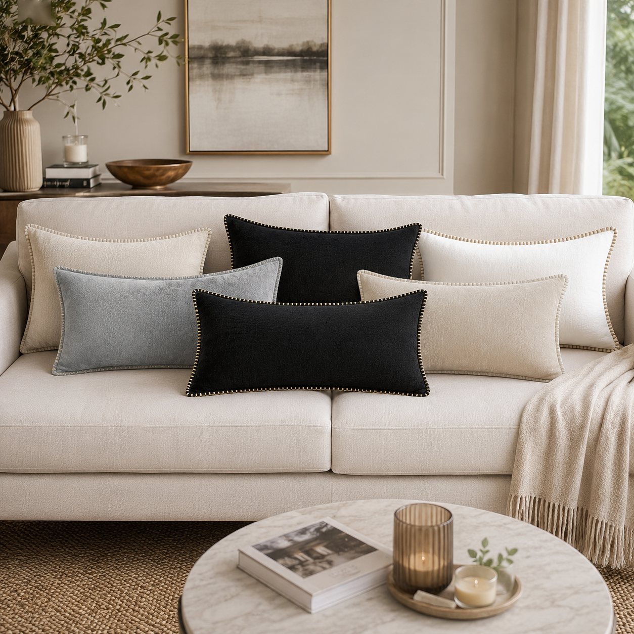Soft Chenille Throw Pillow Covers- Black