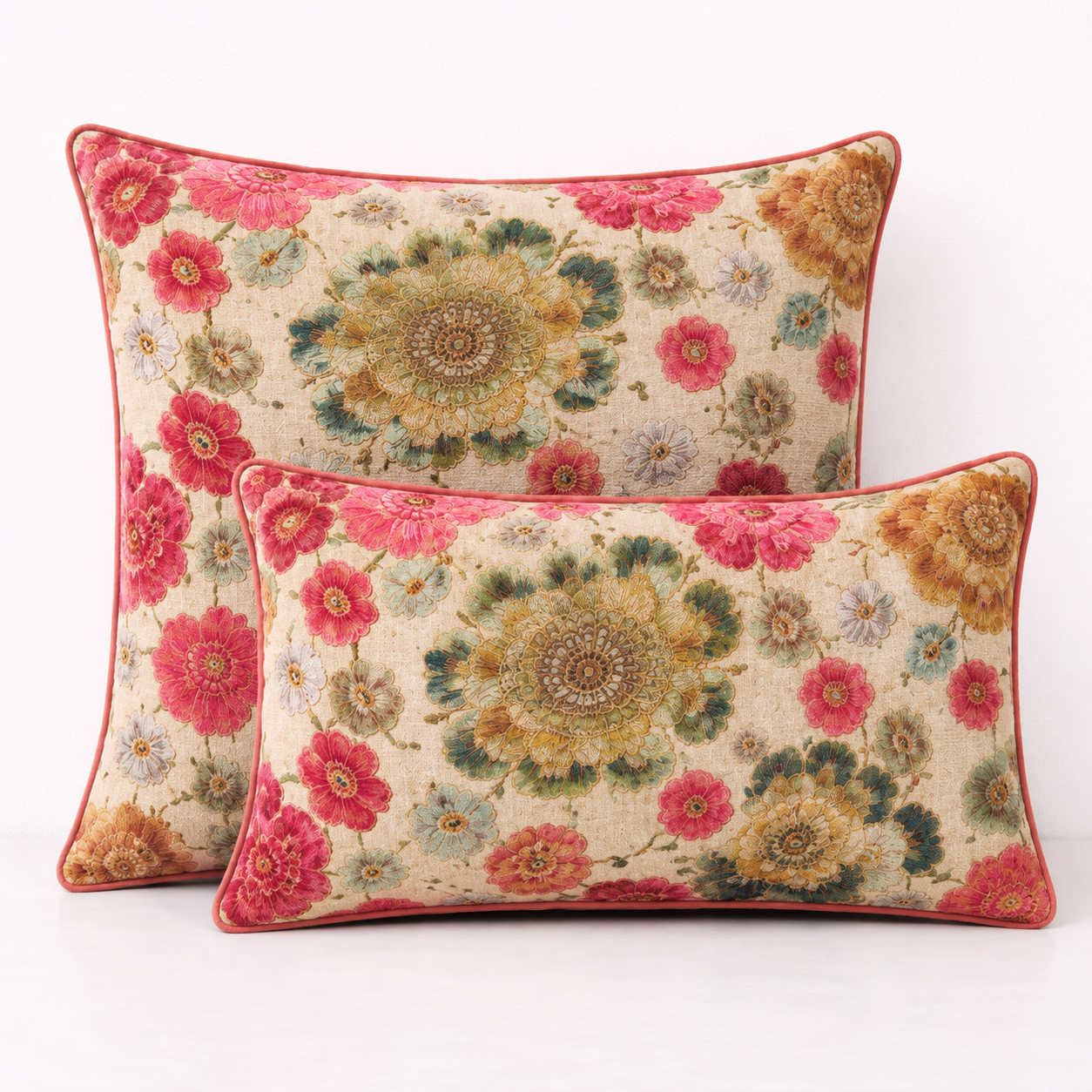 Embroidered Floral Linen Cushion Cover