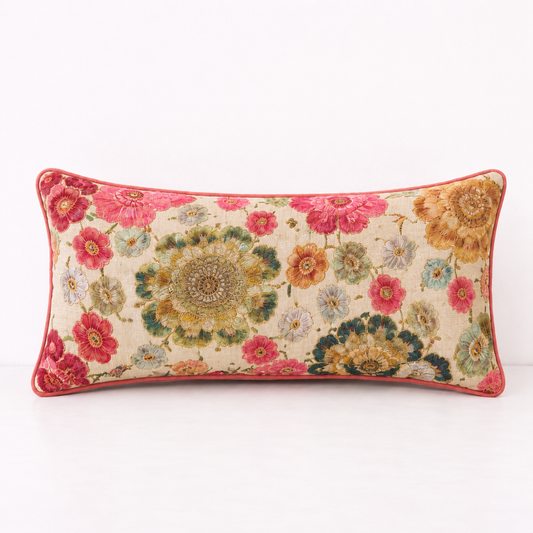 Embroidered Floral Linen Cushion Cover