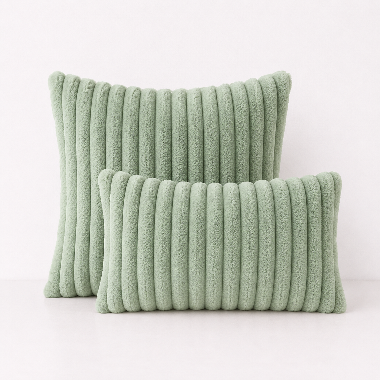 Faux Fur Boho Throw Pillow Covers- Green