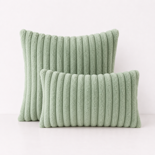 Faux Fur Boho Throw Pillow Covers- Green