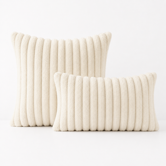 Faux Fur Boho Throw Pillow Covers- Ivory