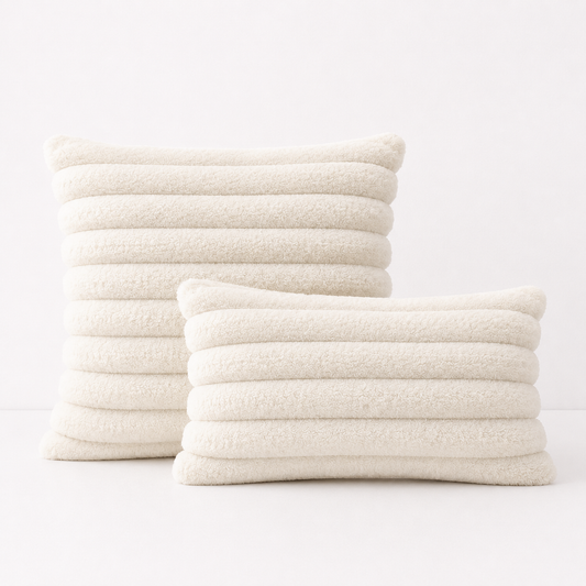 Faux Fur Boho Throw Pillow Covers- White