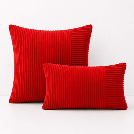 Rustic Corduroy Throw Pillow Cover- Red