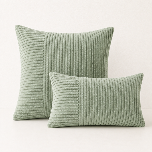 Rustic Corduroy Throw Pillow Cover- Green