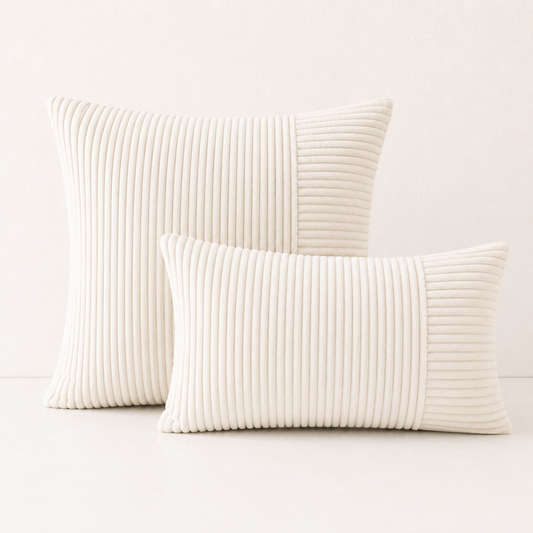 Rustic Corduroy Throw Pillow Cover-Ivory